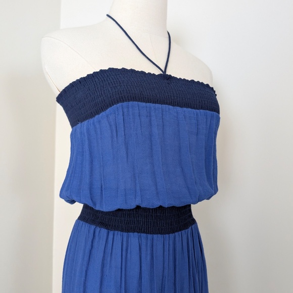 T-Bags Los Angeles Navy Maxi Dress Strapless Halter Long Floor Length Tiered - Picture 10 of 12